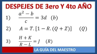 Practica de fórmulas y despeje para tercero y cuarto año