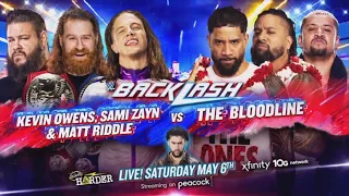 Kevin Owens, Sami Zayn & Matt Riddle vs. The Bloodline: WWE BackLash 2023 - Official Match Card