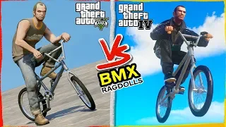 GTA 5 vs GTA 4 Physics | BMX Ragdoll Comparisson | Crashes &Fails (Euphoria physics | Funny Moments)