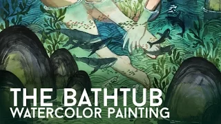 The Bathtub Watercolor Painting // Light Grey Art Lab // Jacquelin de Leon