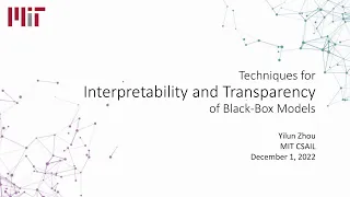 MIT PhD Thesis Defense: Techniques for Interpretability and Transparency of Black-Box Models