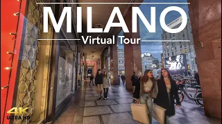 Walking in Milan San Babila Shopping Streets, Stores, High End Fashion | November 2021 (4K)