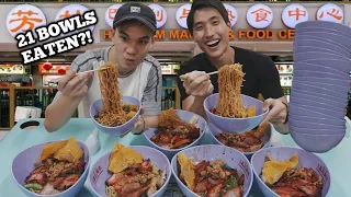 Ji Ji Wanton Noodle Eating Challenge at Hong Lim Food Centre! | 21 BOWLS Eaten | BEST WONTON NOODLE!
