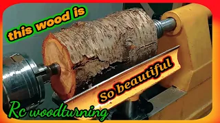 wood turning a scrap cherry log for a craft show