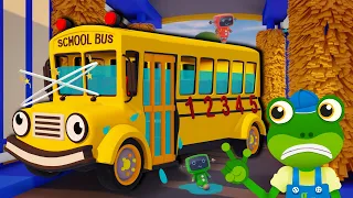 School Bus Car Wash DISASTER | Gecko's Garage | Bus Videos For Kids