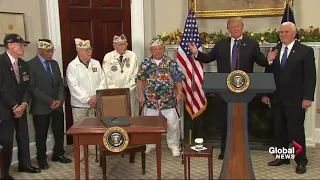 WWII vet interrupts Donald Trump to sing "Remember Pearl Harbor"