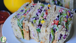 Rainbow Sandwich recipe - No cook recipe for picnic - 5 mins Quick Sandwiches - Sattvik kitchen