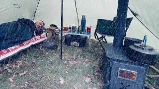 SOLO CAMPING IN HEAVY RAIN - RELAXING RAIN SOUND  IN THE TENT - ASMR