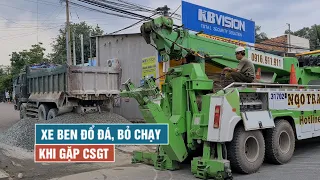 Ngang ngược tài xế xe ben biển số đỏ đổ đá ra đường khi bị CSGT truy đuổi