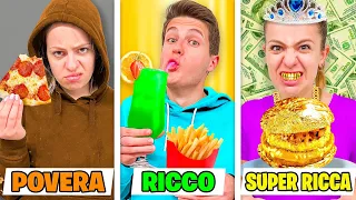 MANGIAMO SOLO CIBO DA POVERI vs RICCHI vs SUPER RICCHI PER 24 ORE! *CHALLENGE*