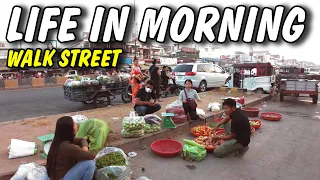 No talk, Just Walk on the Street in Cambodia Morning Real Life Scene! #walkingstreet