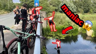 CRAZY KIDS JUMP OFF A BRIDGE MID RIDEOUT!!!!