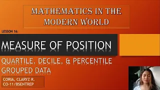 QUARTILE, DECILE AND PERCENTILE FOR GROUPED DATA || MATHEMATICS IN THE MODERN WORLD