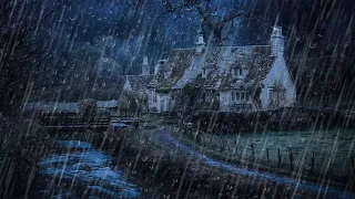 Sleep Well with the Rhythm of Heavy Rain, Thunder and River in the House near the Forest at Night