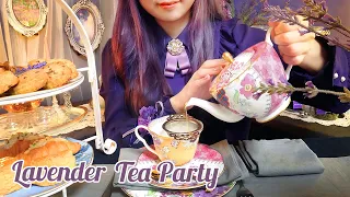 ASMR Romantic Lavender Tea Party☕️💜 milk tea, scones, sandwiches, cookies, blending tea