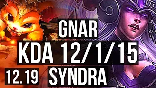 GNAR vs SYNDRA (TOP) | 12/1/15, Legendary, 1.3M mastery, 300+ games | EUW Master | 12.19