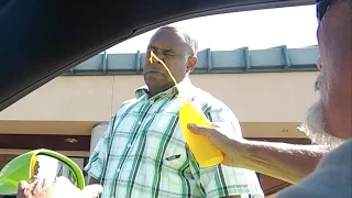 Squirting Fake Mustard on People (Drive-by Prank)