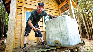 Building Simple Pump Rainwater Collection System (in a thunderstorm)! | Off Grid Cabin