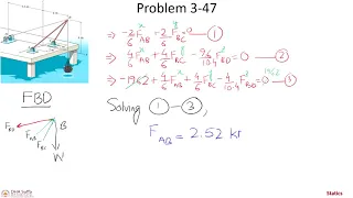 Engg. Statics - Equilibrium of particles in 3D, Hibbeler problem 3-47, problem 3-57