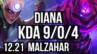 DIANA vs MALZAHAR (MID) | 9/0/4, Legendary, 300+ games | KR Master | 12.21