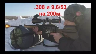 9,6/53 и .308 на 200м. сравниваем падение