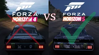 Forza Horizon 5 vs 4 gameplay and engine sounds comparison Ford Mustang Hoonicorn Hoonigan