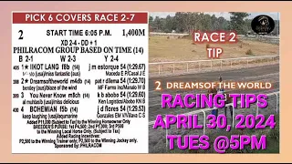 MMTCI LIVE KARERA TIPS & ANALYSIS OF BATANG PISTA APRIL 30, 2024 TUESDAY RACE TIP @ 5:00PM