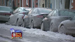 Water Main Break Freezing Over Roads, Cars In Fells Point