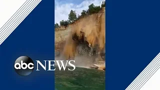 Kayakers avoid injury as cliff crashes into Lake Superior | ABC News