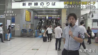 東海道新幹線下りがお盆の混雑ピークに　11日朝から混み合う　「ひかり」乗車率上り100%下り120%　JR静岡駅