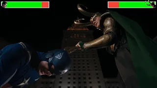 Captain America and Iron Man vs. Loki with healthbars