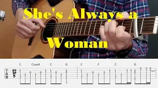 She's Always a Woman - Billy Joel - Fingerstyle Guitar Tutorial with tabs and chords