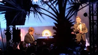 Elton John and Taron Egerton performing live Rocketman song at the Rocketman after party in Cannes