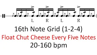 Float chut cheese every five notes (1-2-4 accents) | 20-160 bpm play-along 16th note grid drum music