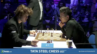 Nodirbek Abdusattorov beats Magnus Carlsen with black! - Tata Steel Chess 2023 - final moments