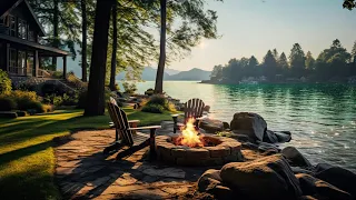 Morning Lakeside Ambience with Nature Sounds and Relaxing Campfire to Relax, Study & Stress Relief