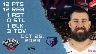 Jonas Valanciunas player Highlights PELICANS vs GRIZZLIES NBA Regular season game 25-10-2023