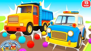 En bärgningsbil hjälper en lastbil. Tecknade filmer för barn & videor på svenska. Bilar för barn