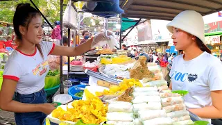 CAMBODIA Most Popular Street Food - Yellow Pancake, Spring Roll, Rice Noodles, Meatball, & More