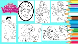 Coloring Disney Princesses Cinderella Jasmine Belle Ariel Aurora Snow White Princess Coloring Pages