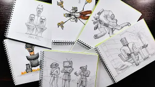 150 Skibidi Toilet Characters in my 6 Sketchbooks