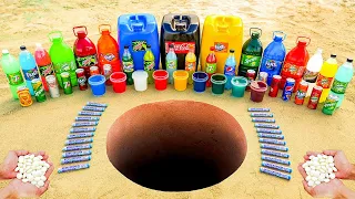 Big size Coca-Cola, Fanta, Mtn Dew, Different Mirinda, Sprite and Other Sodas vs Mentos Underground!