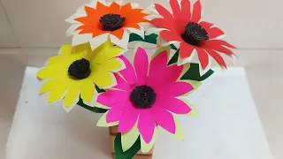 How to make beautiful flowers with craft paper|easy paper flower for kids|Home decor flower|DIY craf