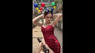 TikTok (Trend) | Chinese Woman in Red Dress Dodging Bat (Full Video)