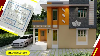 SIMPLE 31'6"x 27'6" North Facing House design |866.25 SQFT| 3BHK Plan|3DVASAL