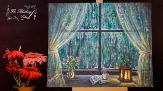 Rainy window Acrylic Painting step by step