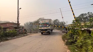 Rail Barriers Hitting Truck Gateman Shouting : Furious Speedy Train Honking Moved at Railgate