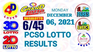 Lotto Result December 6 2021 (Monday), 6/45, 6/55, 3D, 2D | PCSO Lottery draw