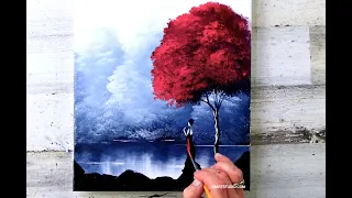 Red Tree | Landscape Art for Beginners | Oval Brush Painting Techniques by Dranitsin