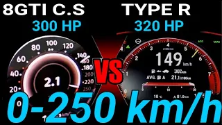 VW Golf 8 gti c s 300 hp vs honda civic type R320 HP Acceleration Sound 0-250 km/h